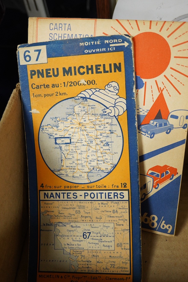 Two Michelin Guides, 1922 and 1948, together with six continental maps of France and Italy. Condition - fair to good.